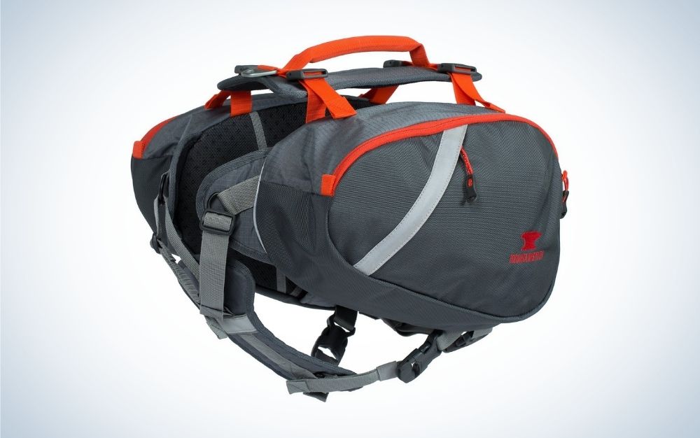 Gray and orange dog backpack harness