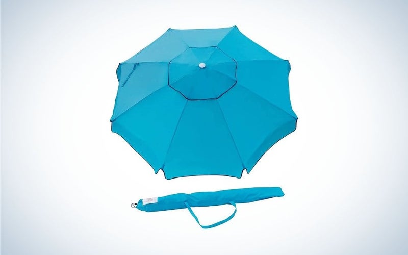 Sky blue beach umbrella with carry bag