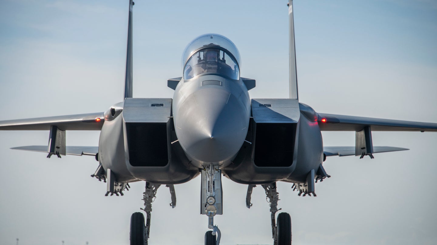An F-15EX arrives at Eglin Air Force Base.