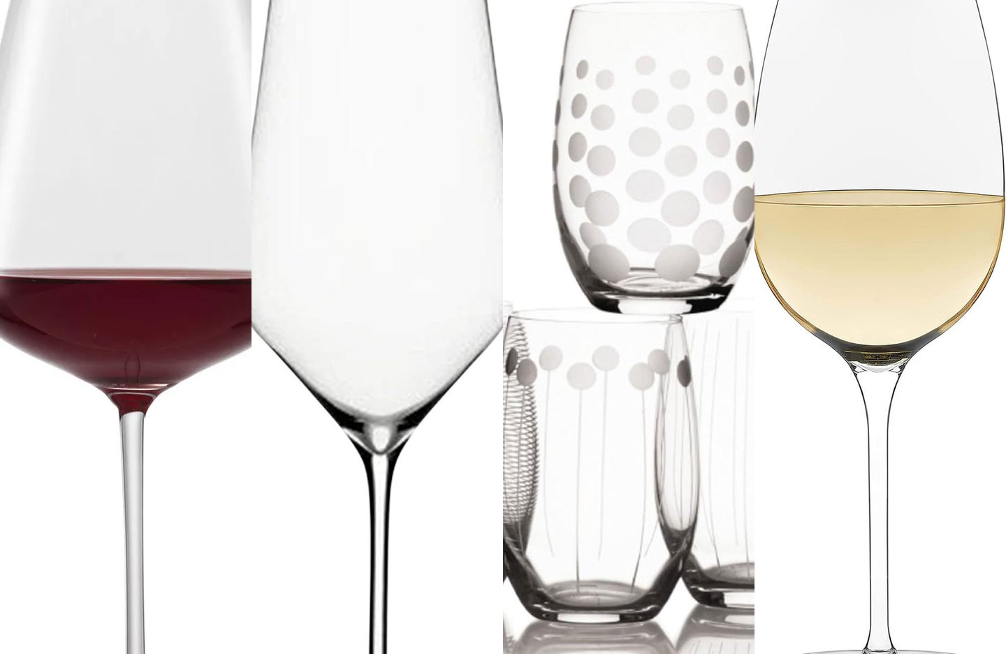 A lineup of the best wine glasses on a plain backgorund