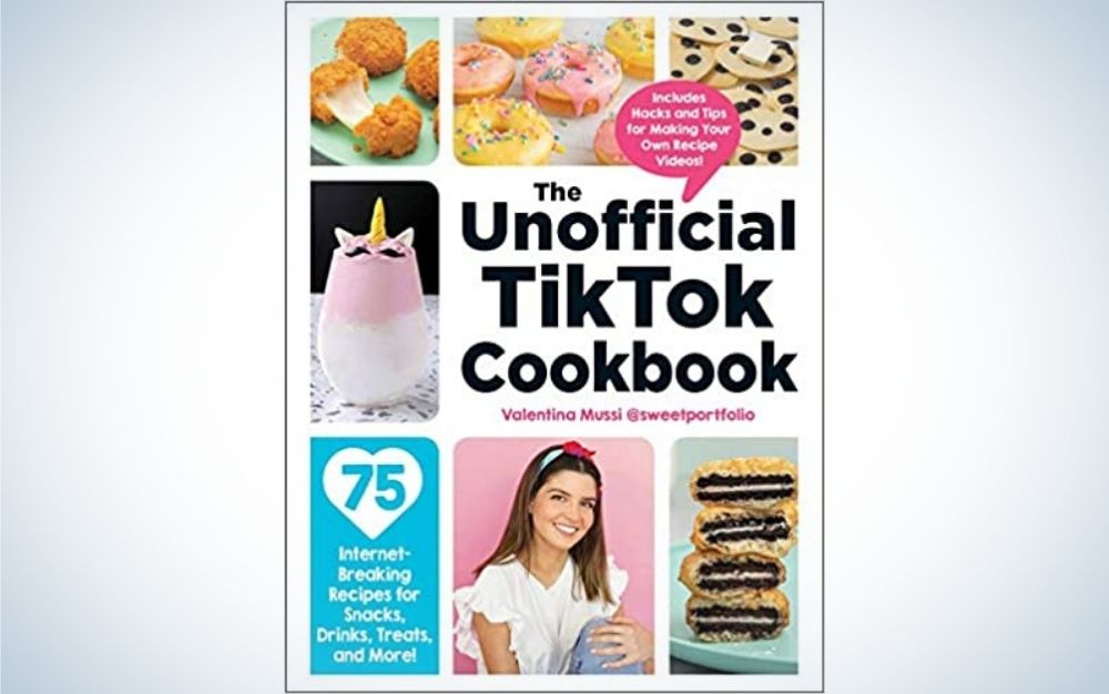 A colorful magazine cover with lots of pictures and writing on it and an inscription in the center around the "Tik Tok Cookbook".