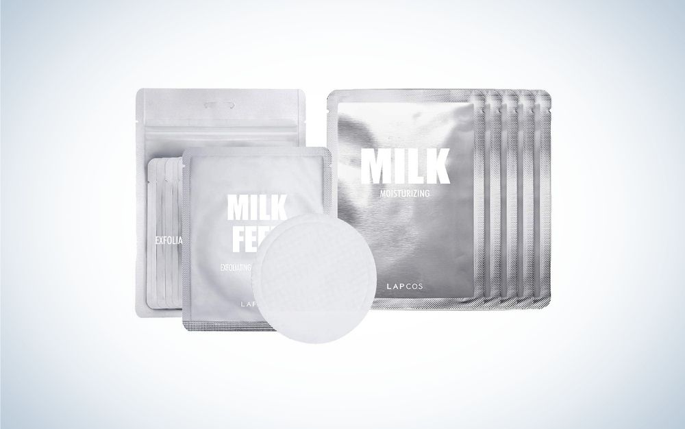 Some gray packs with cleansing pad and milk sheet mask set.