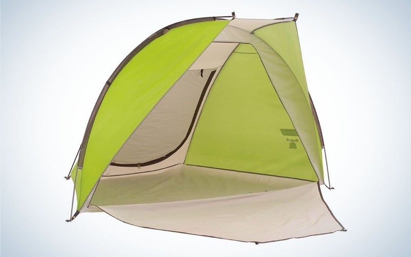 Green and beige beach tent