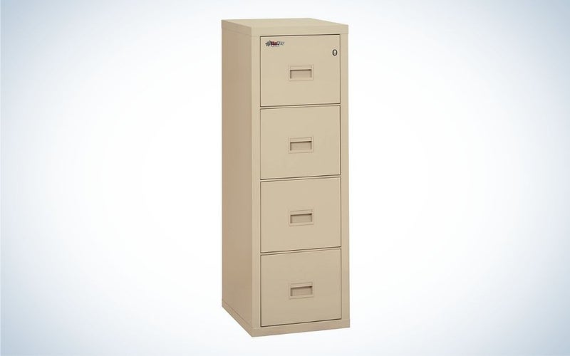 Parchment and iron file cabinet with four drawers