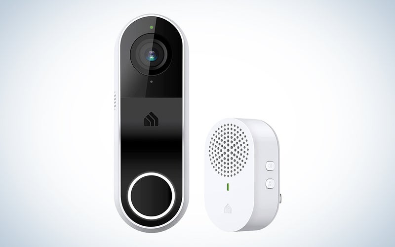 A Kasa Smart Video Doorbell on a blue and white background