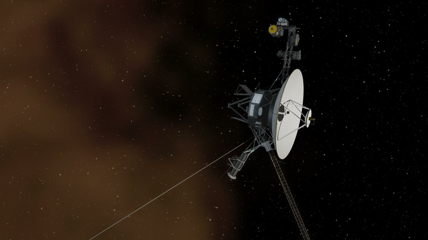 An artist's illustration depicting Voyager 1 in interstellar space