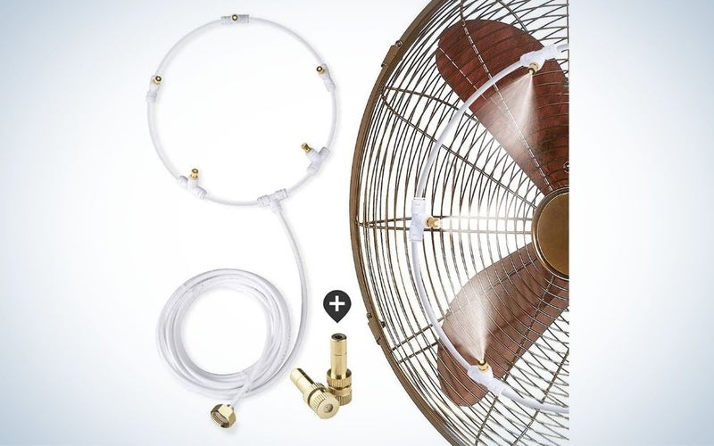 White and brown outdoor patio fan