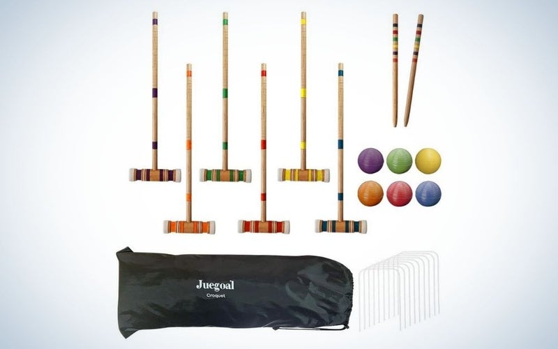 Croquet set with drawstring bag backyard game