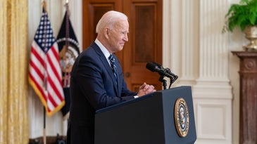President Joe Biden at a White House podium