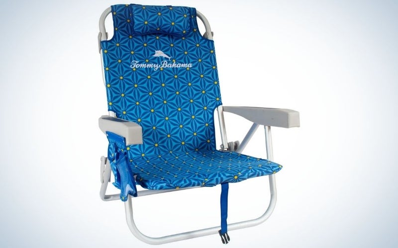Blue floral backpack beach chair