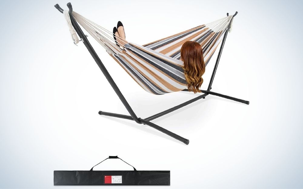 Desert stripes beach hammock with steel stand and carrying bad