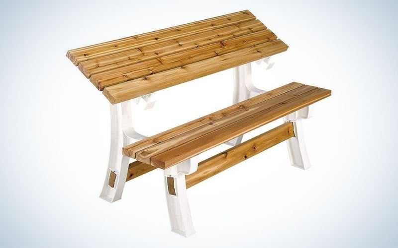 Rectangular, wood folding picnic table with bench
