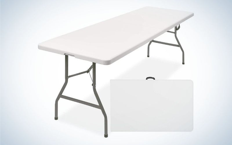 Rectangular, white folding picnic table without bench