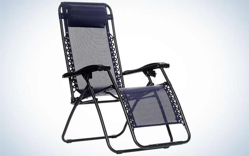 Blue beach chair with steel frame