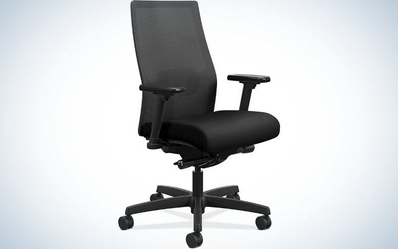 The best ergonomic chair is a budget black office chair with black sliding wheels and translucent chair support and five wheels to move more easily.