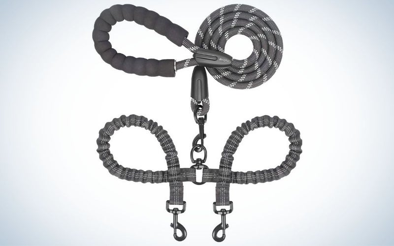 Gray double dog leash for two dogs