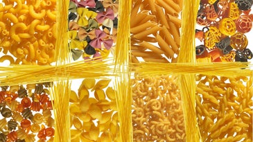 Pasta noodles in different shapes