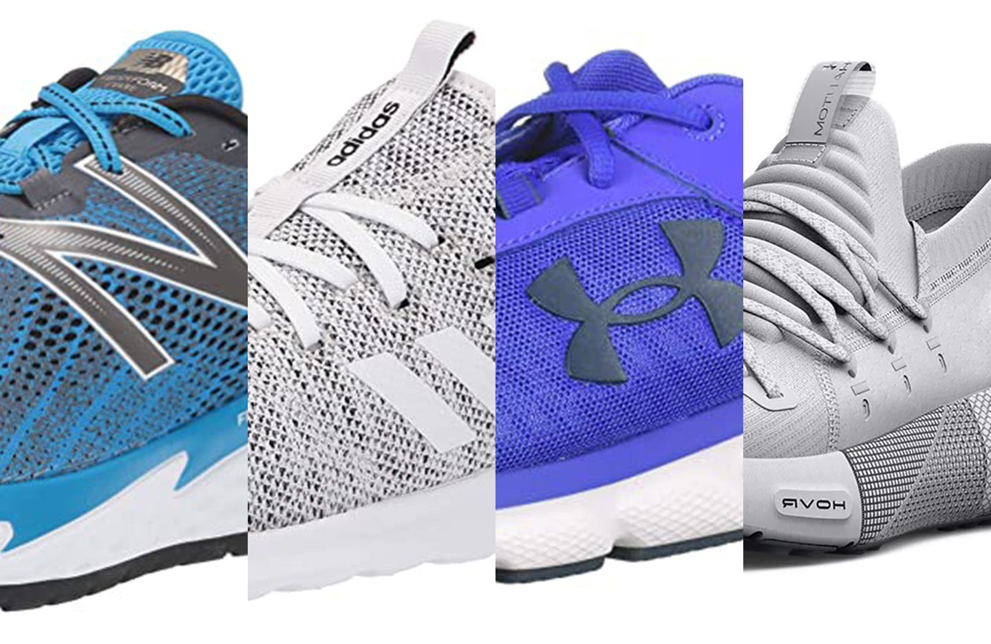 A lineup of the best running shoes on a white background