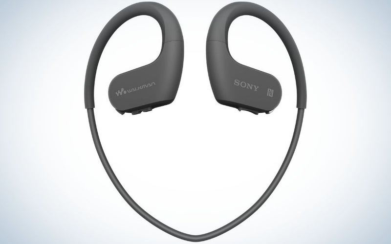 Black Sony waterproof headphones with Bluetooth, gift for grads who love the water
