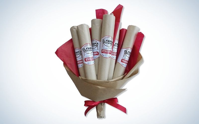 6 steam salami bouquet rapped in brown papers
