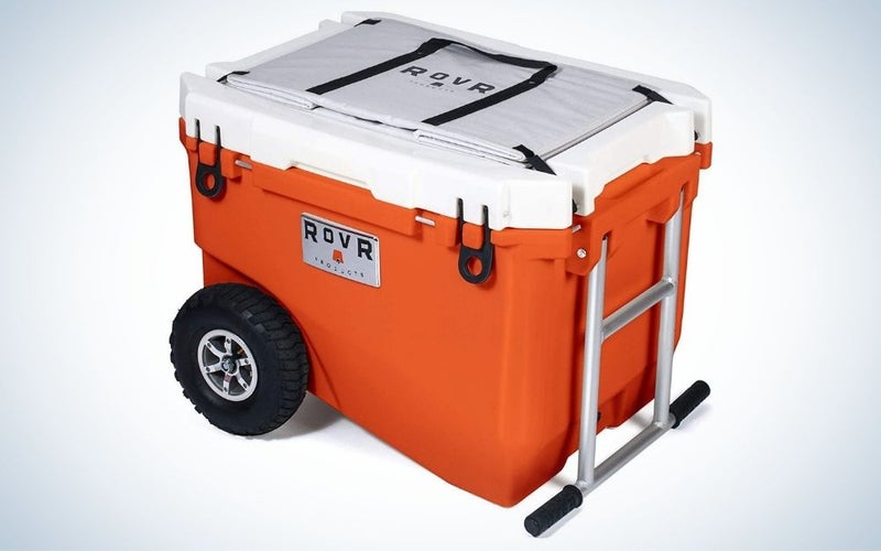 Orange cooler with wheels