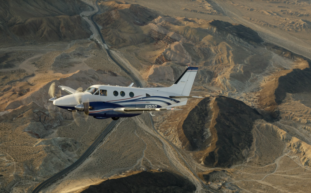 A King Air like this one can hold 7 passengers, carry cargo, or just hold sensors.
