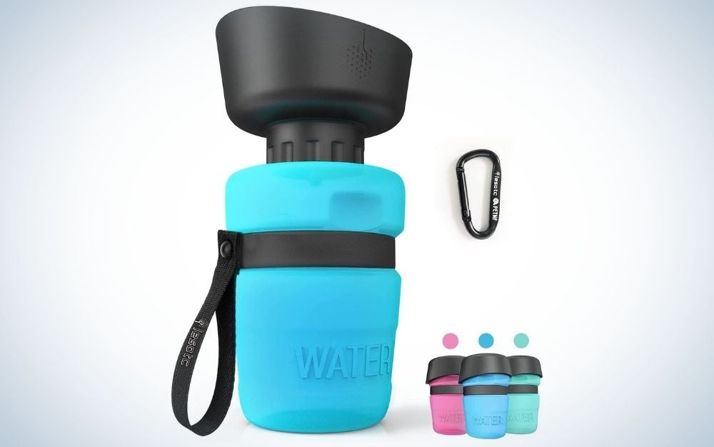 Blue and black foldable dog water bottle