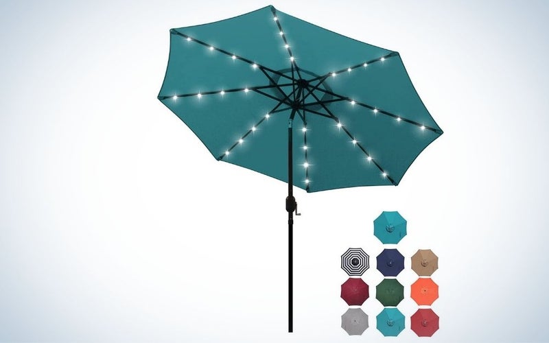 Cerulean, alloy steel patio umbrella with LED lights