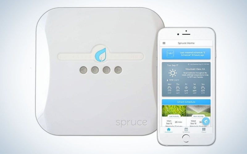 White Spruce smart sprinkler controller automated with apps on the phone