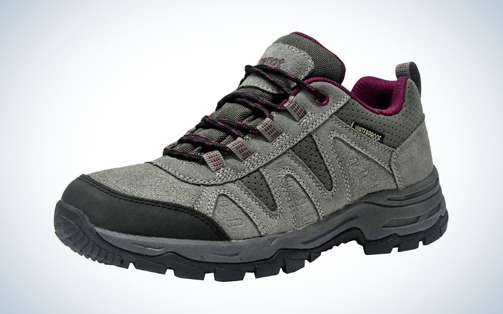 Grey wine, waterproof walking and hiking shoes for women