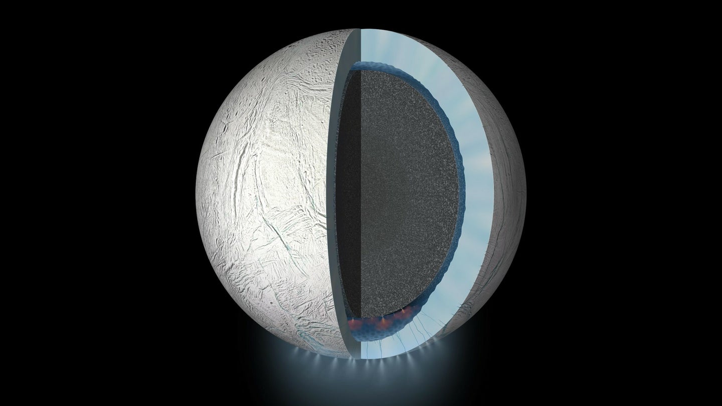 An artist's rendering of Saturn's moon Enceladus
