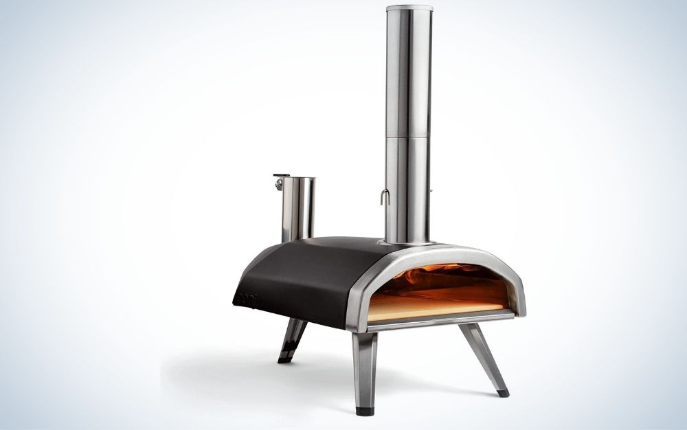 Black and silver, carbon steel, outdoor pizza oven with wood fired