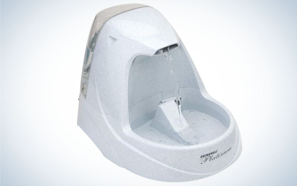 Light gray pet water fountain, electric corded with LED lights