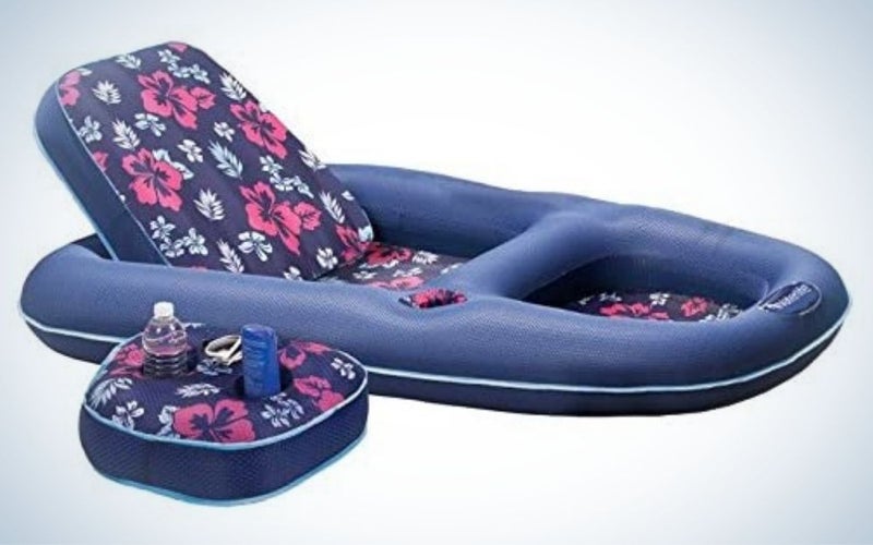 Navy floral pool float with caddy