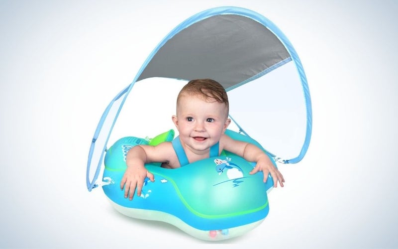 Baby a Blue Inflatable Swimming Pool Float with Sunshade Canopy