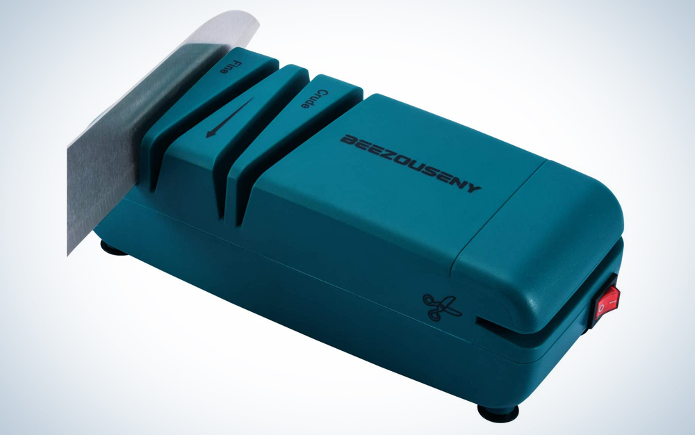 a teal kitchen knife sharpener, one of the prime day deals