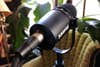 Shure MV7 podcasting microphone from behind
