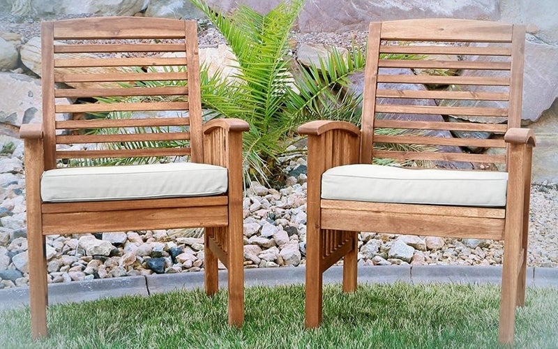 2 piece brown Acacia wood patio chairs