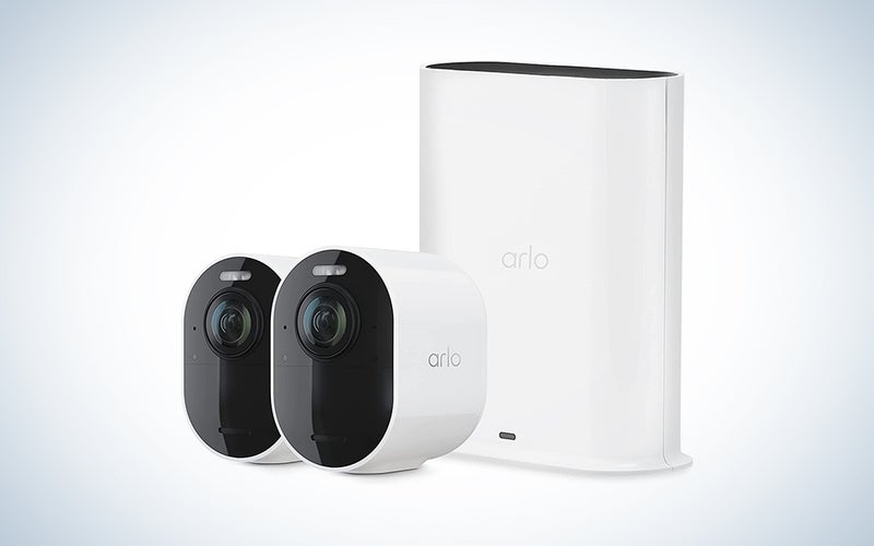 The Arlo Ultra 2 against a white and blue gradient background