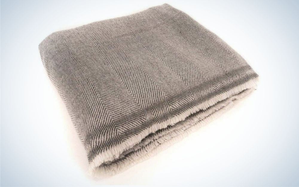 Thin, natural gray, cashmere wool throw blanket