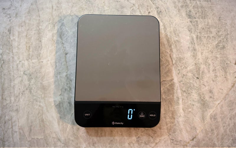 Etekcity Rechargeable Food Kitchen Scale on a countertop.