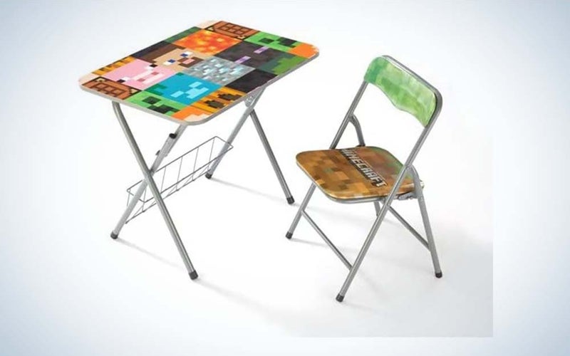 The Idea Nuova Minecraft 2-Piece Table Set is the best folding desk for kids.