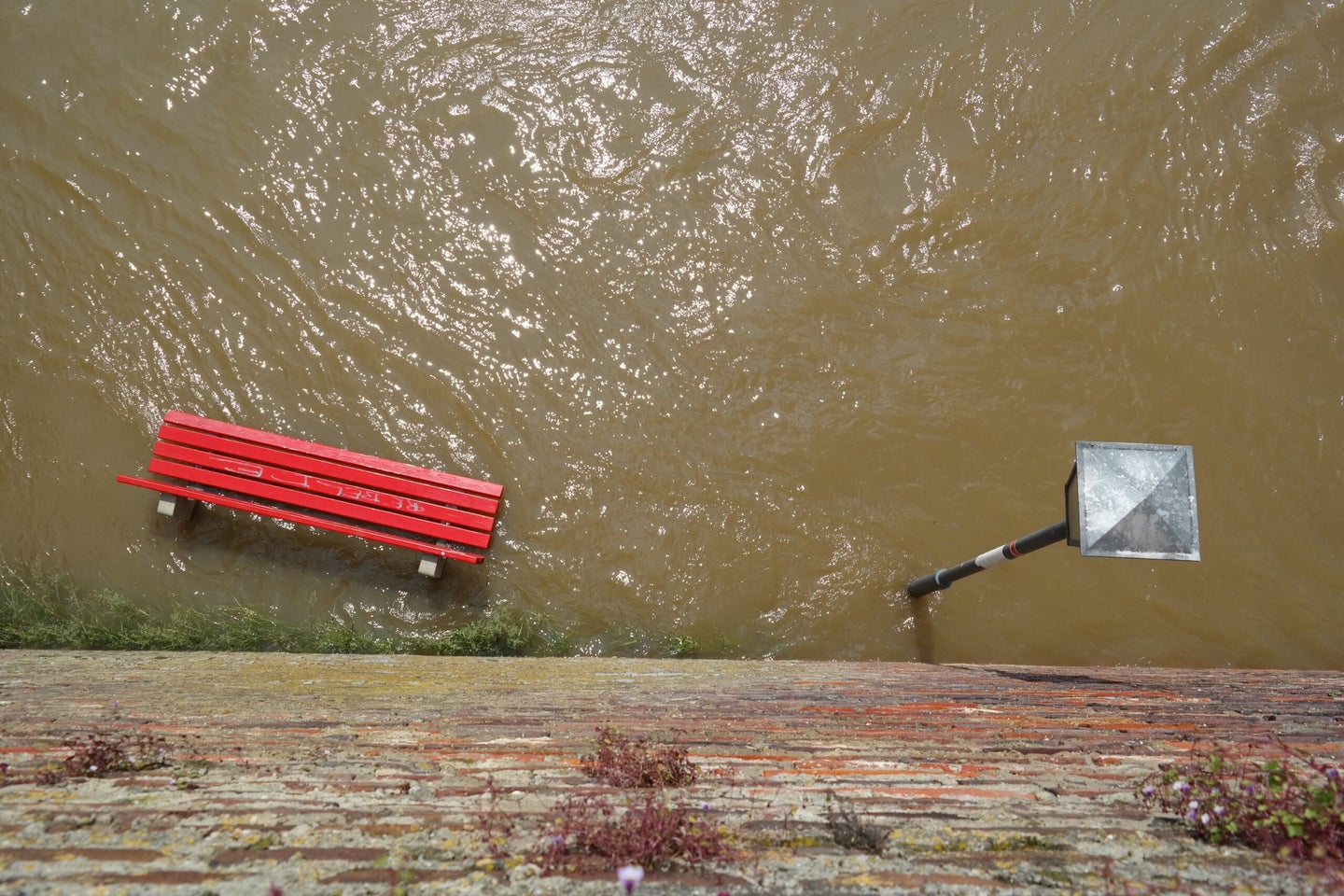 flood water under park bench