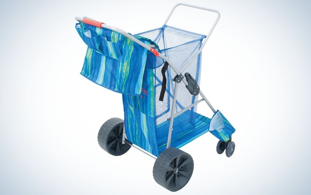 The Rio Deluxe Wonder Wheeler is our pick for best vertical beach wagon.