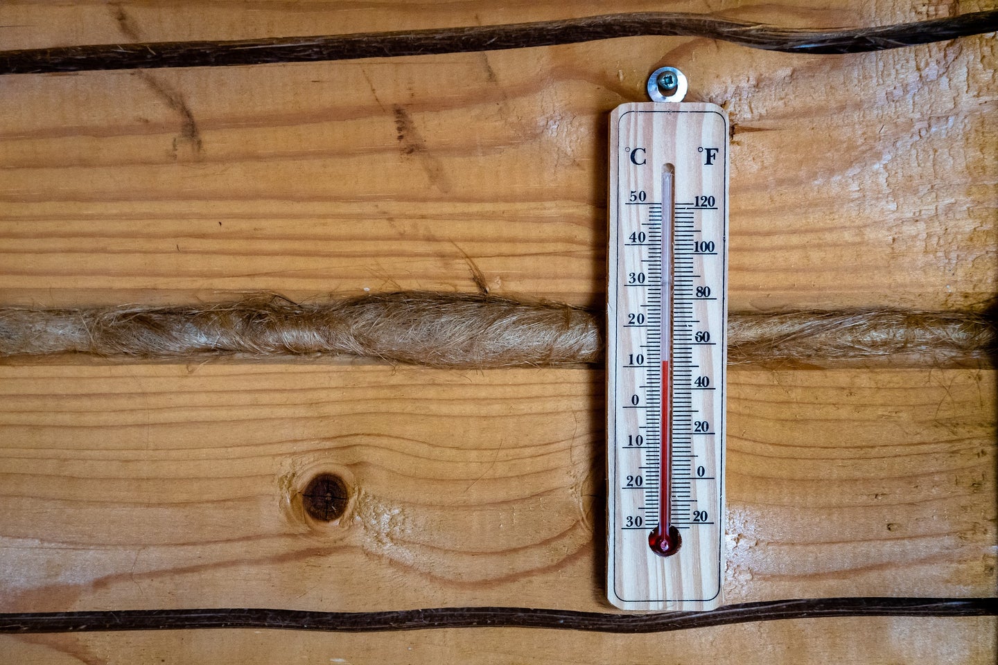 Weather thermometer on wooden wall