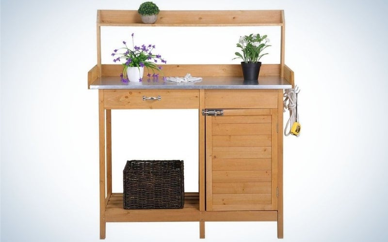 The YAHEETECH Outdoor Potting Bench Table is the best bench and sink combination.