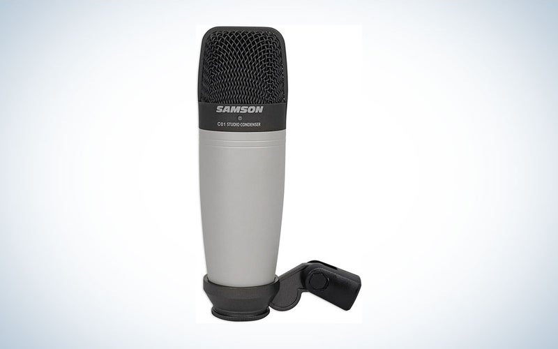A Samson C01 condenser mic on a blue and white background
