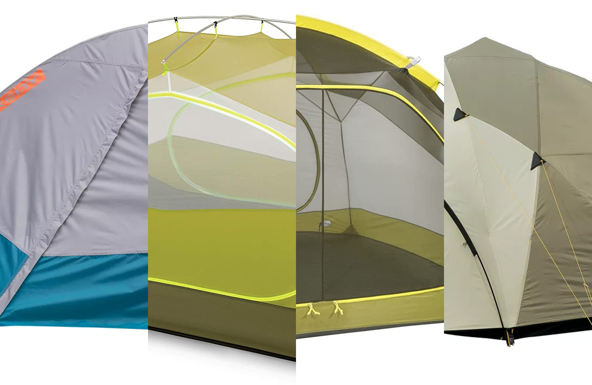 A lineup of the best camping tents on a white background
