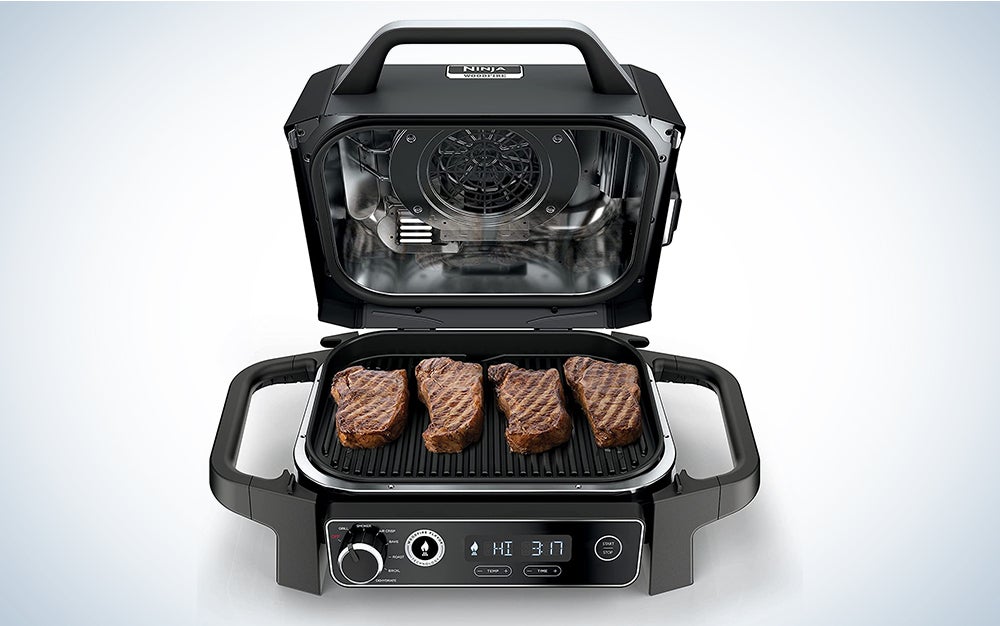 A Ninja 7-in-1 Master Grill on a blue and white background