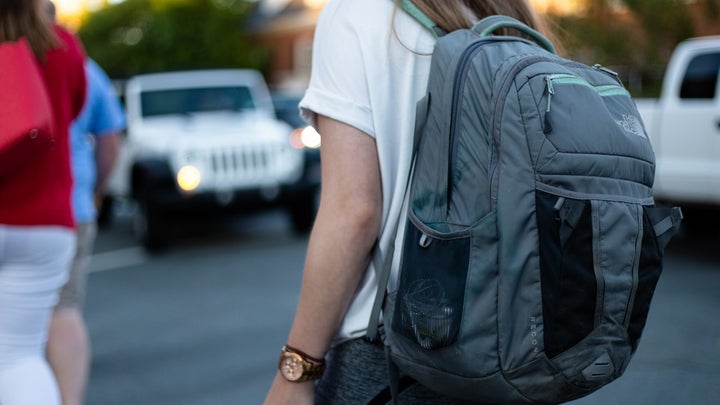 Woman wearing backpack